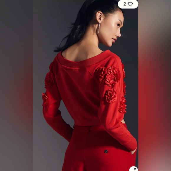 Maeve Three-Dimensional Cropped Floral Sweatshirt Red Flowers Size Small - Picture 13 of 13